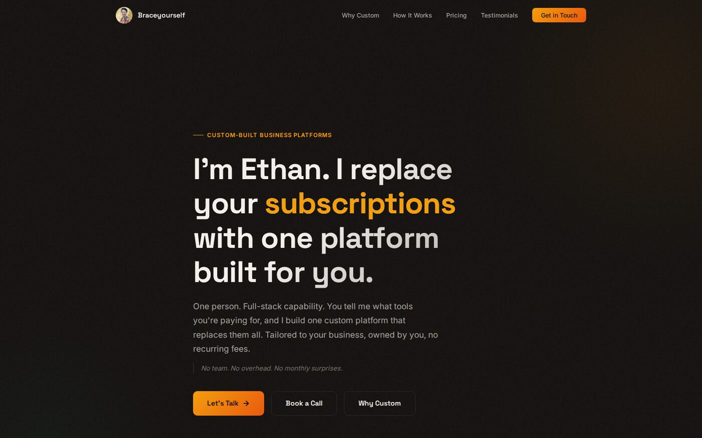 Screenshot of the BraceYourself Solutions marketing site